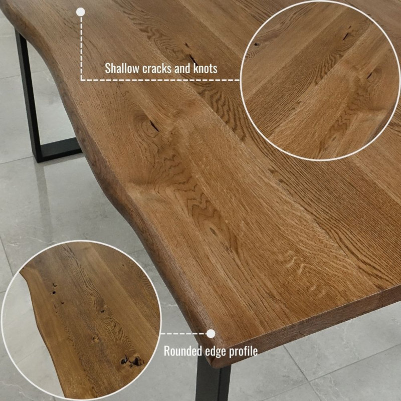 Karlee Oak Solid Wood Top Metal Base Dining Table, 80cm W x 140cm L, Brown