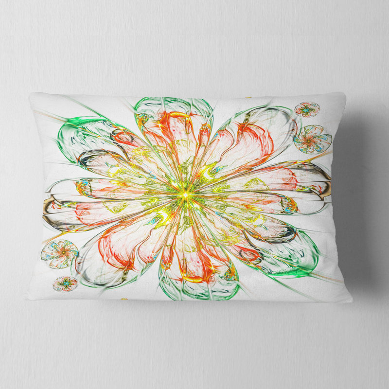 Coussin lombaire à fleurs fractales impeccable perfect, Vert / jaune / orange