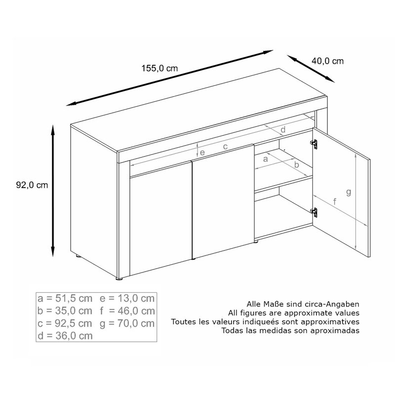Kneeland 155cm Sideboard, Grey