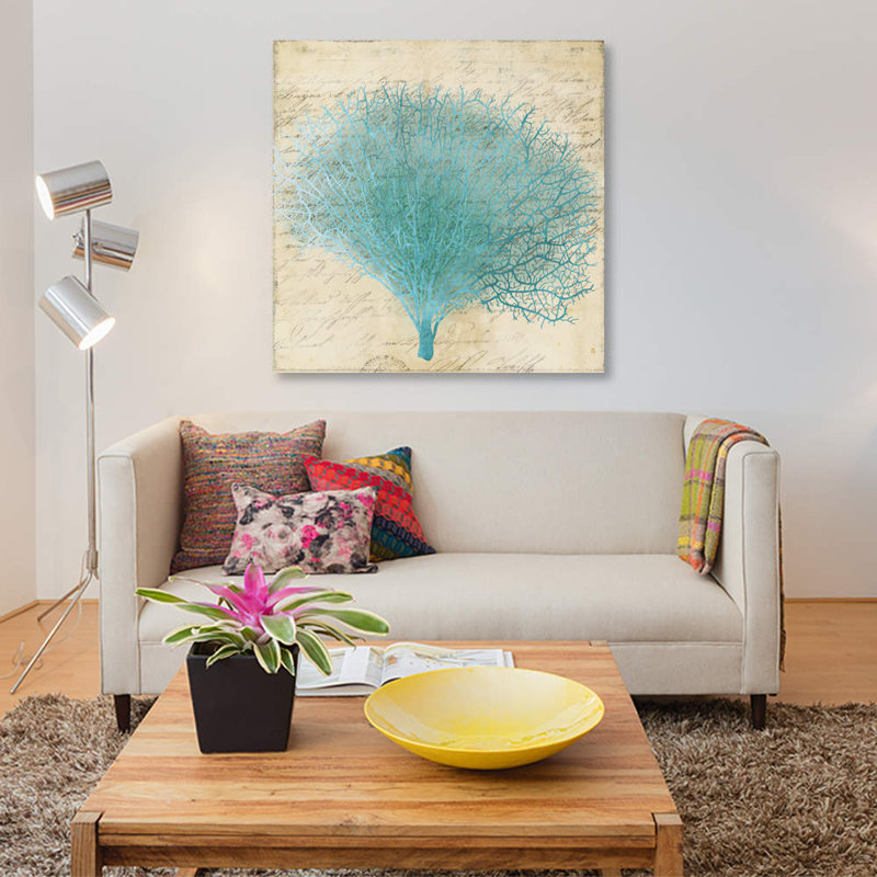 «Blue Coral III», reproduction sur toile, H 18 po x l 18 po x P 1,5 po, Pas de tapis, Toile tendue