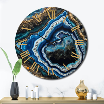 Teal Gold Geode Gems - Stone Geode Wall Clock