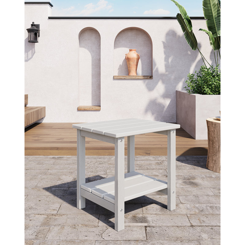18 Inch HDPE Outdoor Adirondack Side Table - 2-Tier Weather Resistant Patio End Table - All-Weather Square Accent Table for Deck, Porch, Poolside & Backyard - White