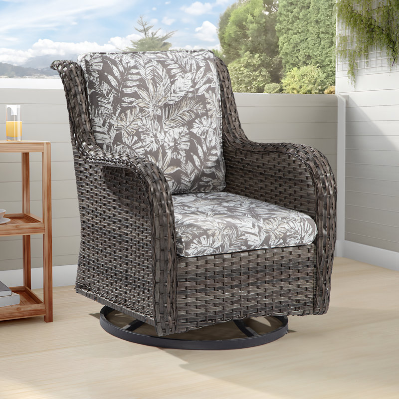 Chaise de patio pivotante avec coussins, Structure brune / coussin à feuilles fumé