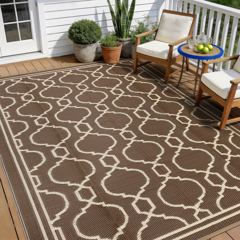 Reversible Outdoor Patio Rug, Waterproof & UV Resistant Plastic Area Rug, Easy Clean Foldable Porch Rug for Patio, Backyard, Balcony