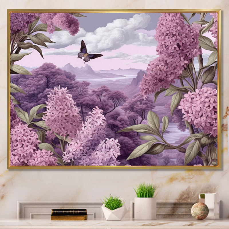 Mauve mauve, fleurs parfumées III - art mural floral, H 16 po x l 32 po x P 1 po, Cadre flottant doré