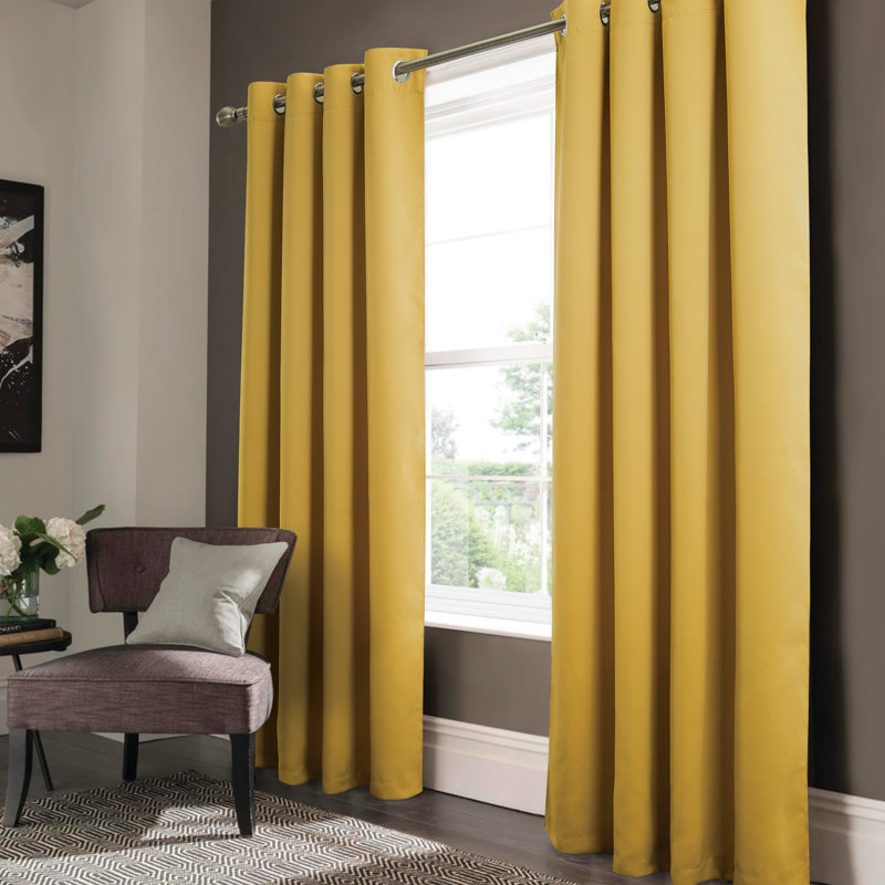 Room Darkening Grommet Single Curtain Panel, Yellow