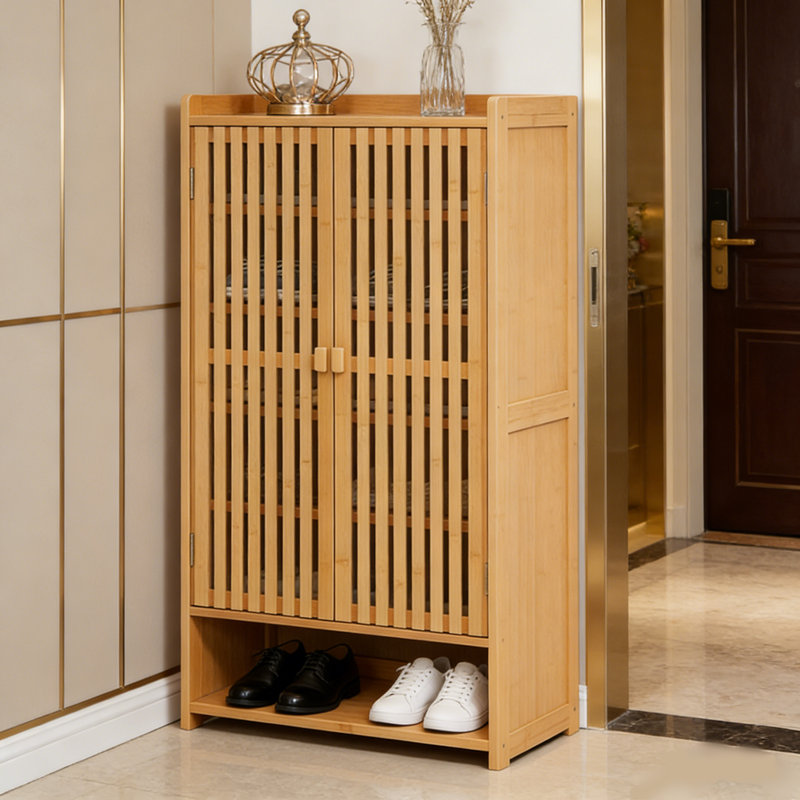 Armoire à chaussures à 7 portes en bambou ventilé à 7 niveaux: rangement élégant et spacieux pour un vestibule sans encombrement