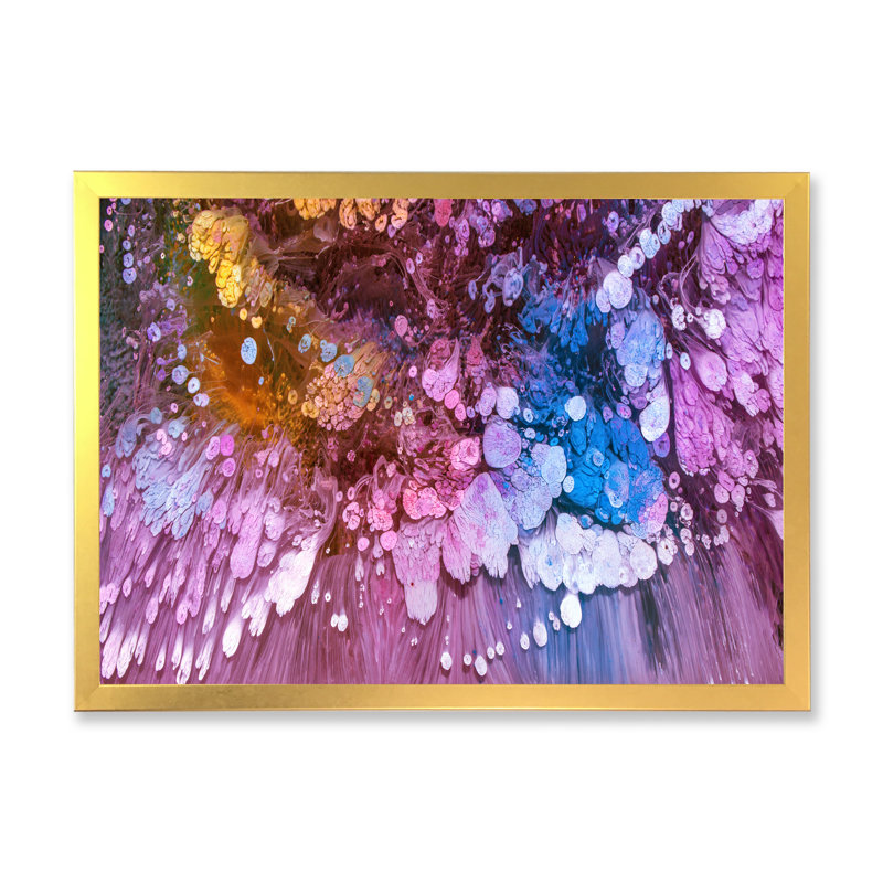 Marbre mauve de luxe liquide, art mural moderne sur toile, Toile encadrée dorée, H 34 po x l 44 po x P 1,5 po