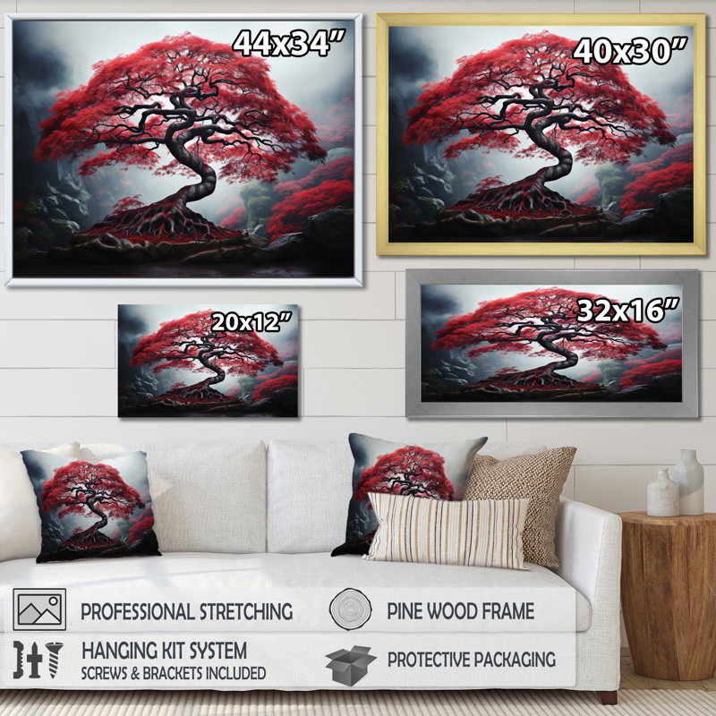 Érable japonais rouge - art mural sur toile Japon, 24" H x 32" W, Cadre flottant noir