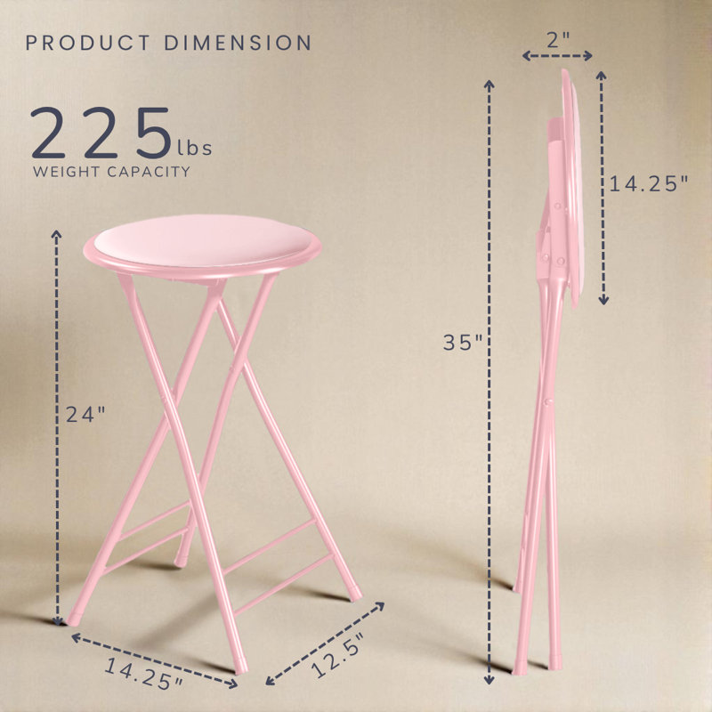 Tabouret pliant Lavish Home de 24 pouces avec siège rembourré, rose, Rose