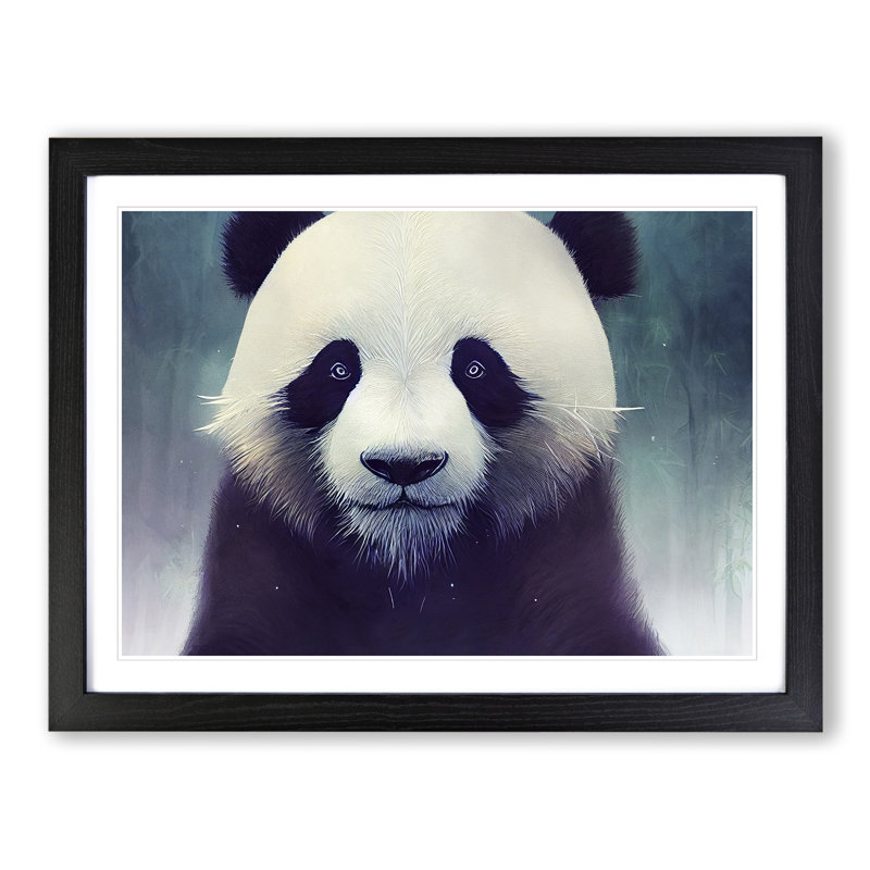 Effervescent Panda - Single Picture Frame Painting, Black, 34cm H x 46cm W x 2cm D