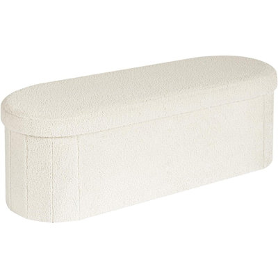 Sherpa Folding Storage Ottoman Bench, Soft Upholstered Footrest & Bedroom Bench, Spacious Organizer with Dividers, White Cream