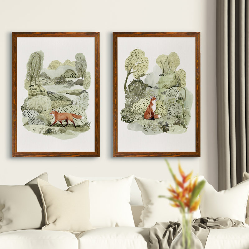 Fox Glen I - ensemble de 2 reproductions d'art encadrées, H 24 po x l 18 po, Toile encadrée, Espresso