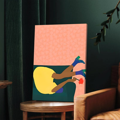 1PC, art mural encadré, toile abstraite moderne, art féminin coloré avec rose rouge et talons hauts, décoration contemporaine pour le salon, la chambre à coucher, le bureau, l'esthétique, reproduction d'art, prêt à être accroché