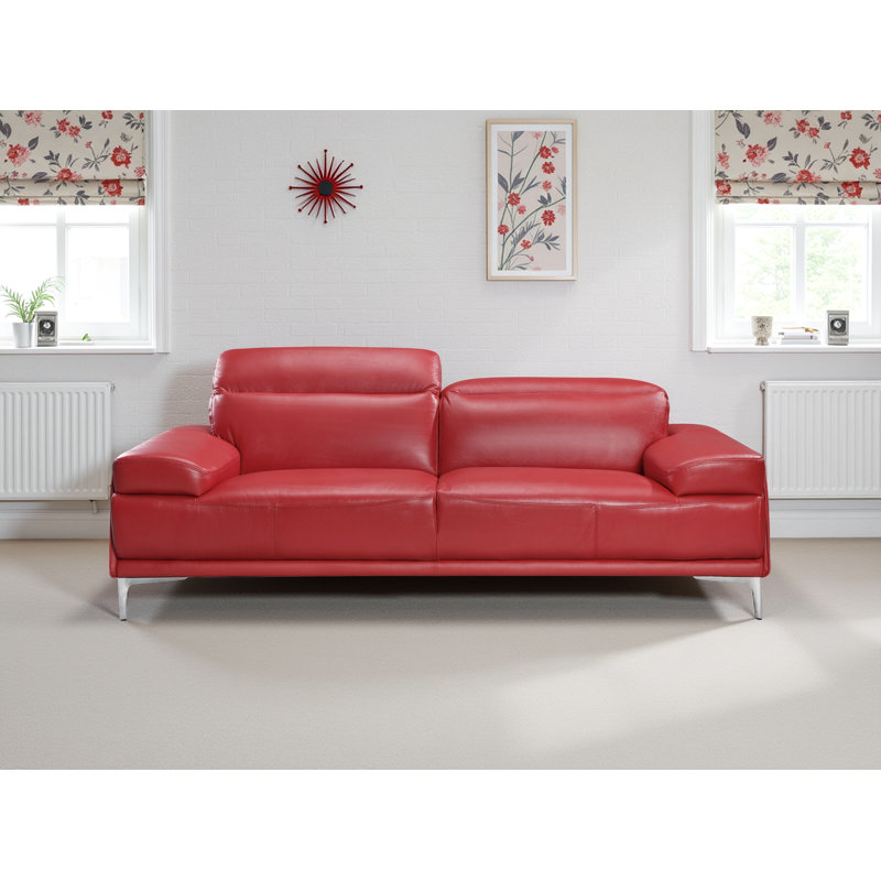 Brijin 86'' Upholstered Red Sofa, NA, Red Genuine Leather