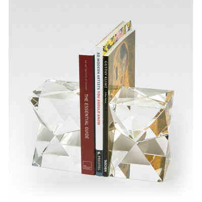 Diamond Faceted Rectangle Crystal Bookend Pair
