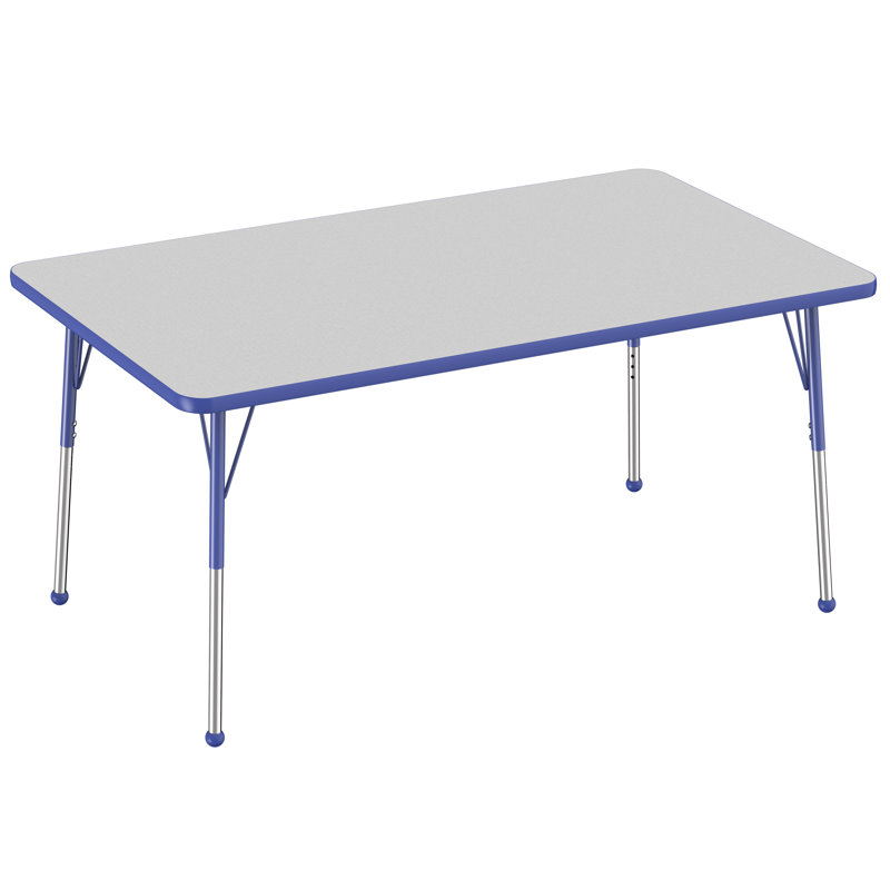 Table d'activité rectangulaire à hauteur réglable en forme de T, Gris/Bleu/Noir, Roulement à bille standard, 36 po x 60 po