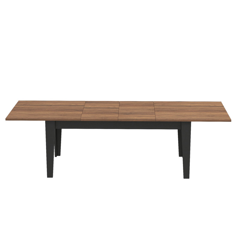 Dining Table , 106.3 In  Large Extendable Kitchen Table, Walnut/Black