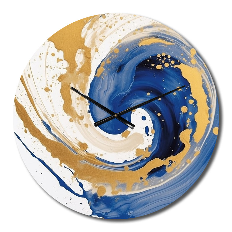 Horloge murale en métal bleu foncé et spirale III, Moyenne