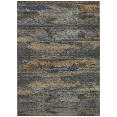 5' X 8' Graphite And Gray Abstract Washable Indoor Outdoor Area Rug