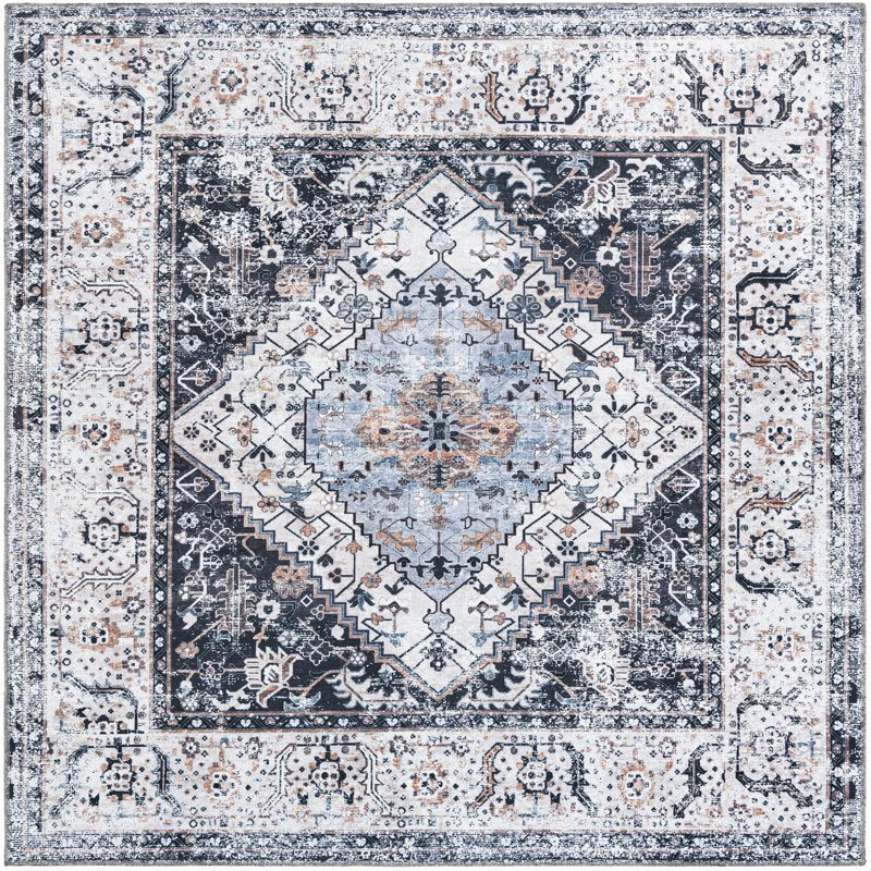 Oluremi Oriental Gray Area Rug, Square 7'1"
