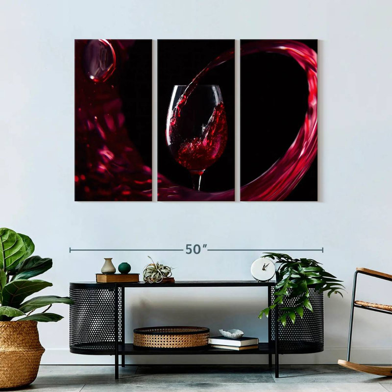Ensemble de 3 pièces de vin rouge sur toile, H 32 po x l 50 po x P 1,25 po