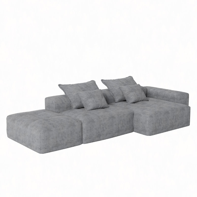 Canapé modulaire modulaire avec repose-pieds, siège, méridienne et accoudoirs, canapé moelleux en tissu de chenille étincelant avec 4 coussins, canapé capitonné à combinaison 4 pièces, aucun assemblage requis
