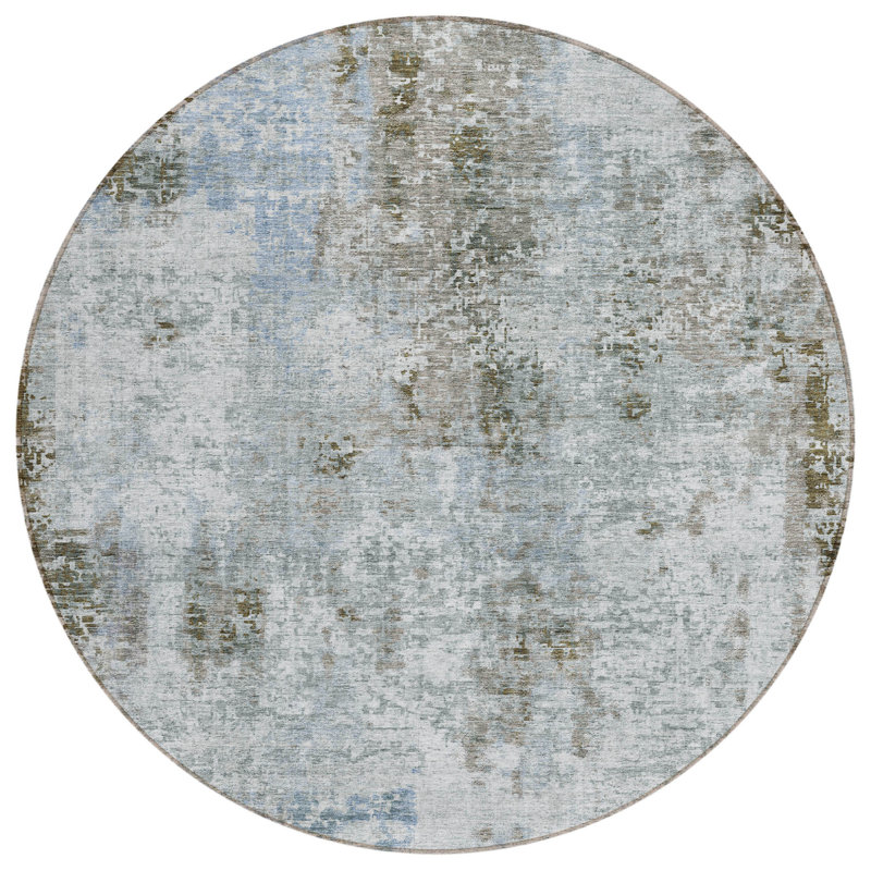 Tapis d'intérieur rond lavable abstrait taupe et gris 8 pi