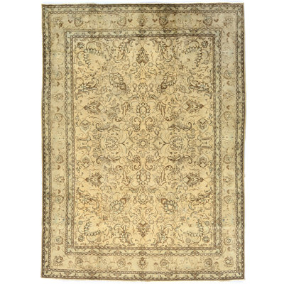 Antique Muted Peach Beige Floral 9'5x13 Extra Large Distressed Vintage Oriental Rug