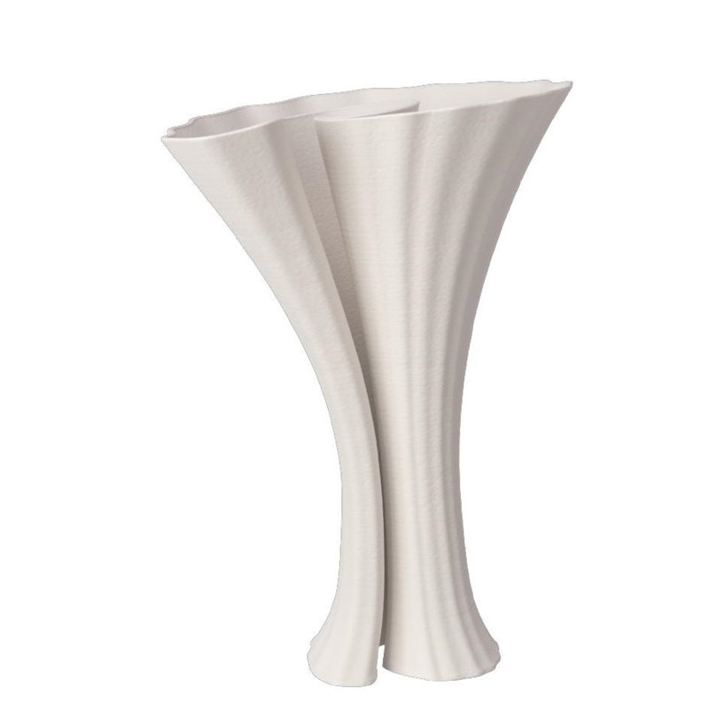 Vase en céramique blanc imprimé 3D Dia 9,4 po, H 12,9 po x l 9,4 po x P 9,4 po, Blanc