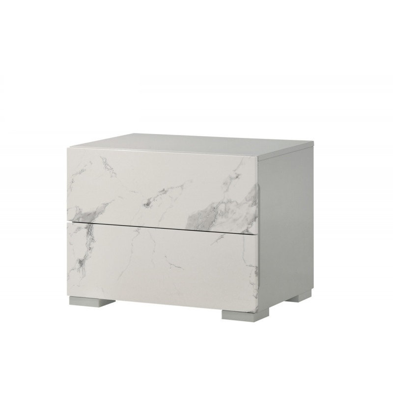 Table de chevet moderne laquée blanc / gris avec stratifié marbre
