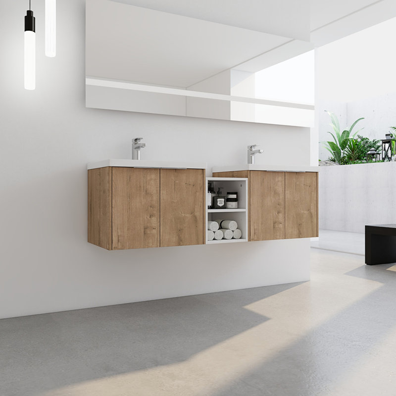 Meuble-lavabo de salle de bain avec lavabo et petites tablettes de rangement