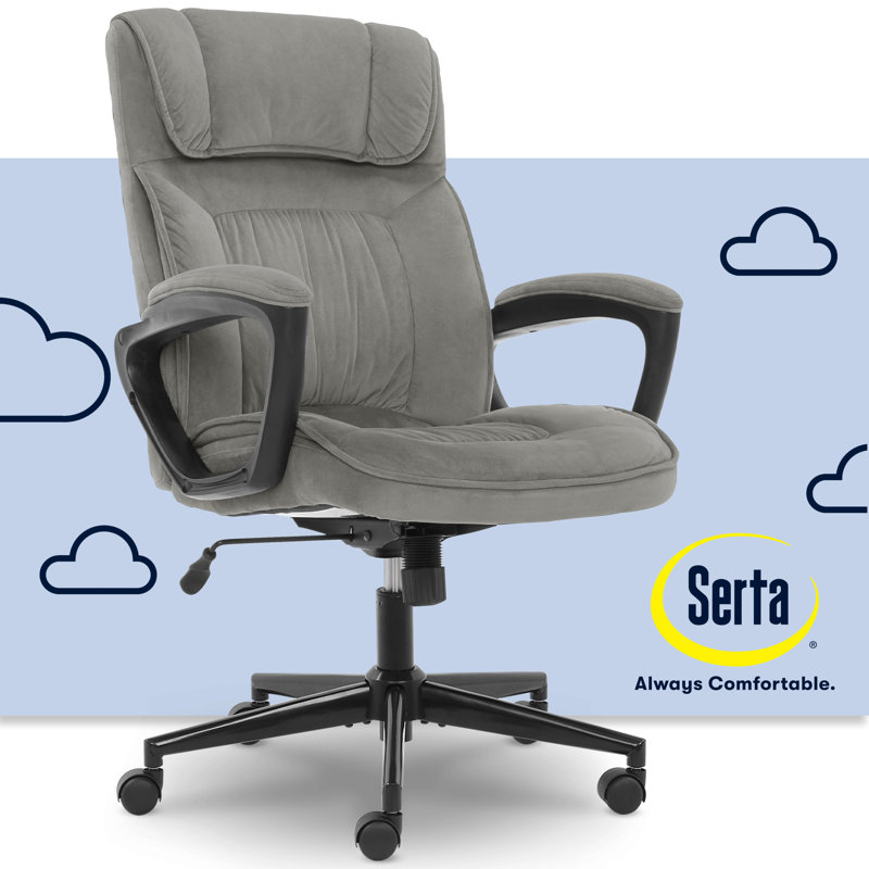 Serta Hannah Executive Office Chair, Ergonomic Lumbar Support, Firm Seat Cushion, Deep Body Pillows, Gray, Velvet