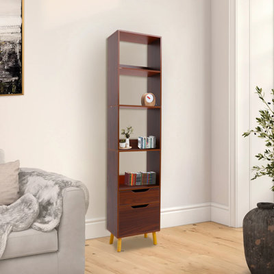 Standing Storage Shelf Freestanding Storage Rack Tall Open Bookshelf With Drawer And 4 Open Shelves For Home Office by George Oliver