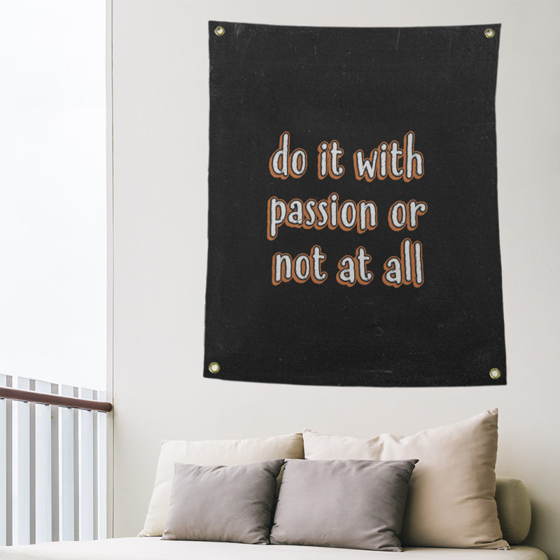 Tapisserie tableau noir en polyester citation passion, H 36 po x l 26 po, Orange