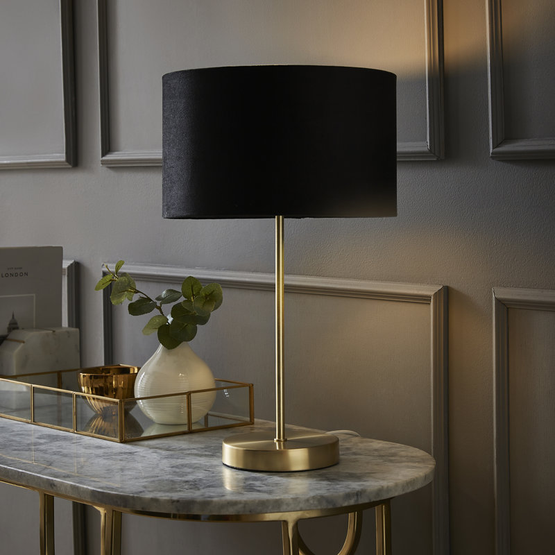 Dadiva Brushed Chrome Stem Table Lamp with Velvet Reni Shade, Silver Base/Black Shade, 38cm H x 17.5 cm W x 44.45cm D, Yes