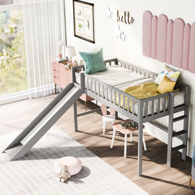 Lit mezzanine bas gris simple avec glissade - Polyvalent choix de chambre à coucher Space Prospect
