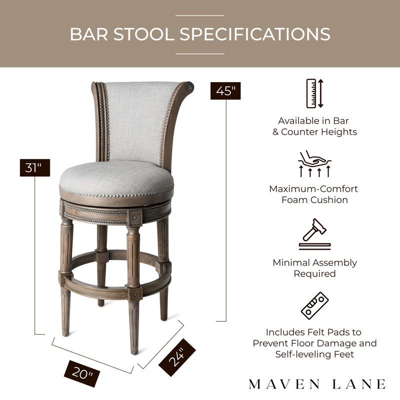 Maven Lane Gray Leather Swivel Bar Stool with Reclaimed Oak