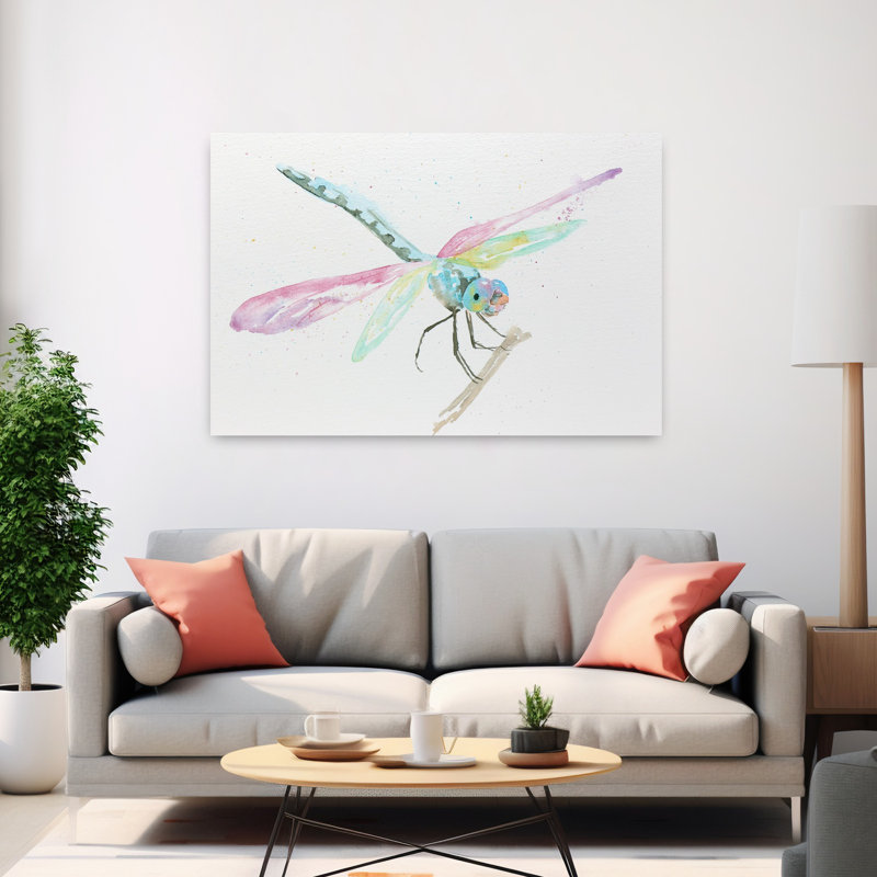 Libellules sur une branche aux couleurs pastel, délicat libellule délicate, H 60 po x l 40 po
