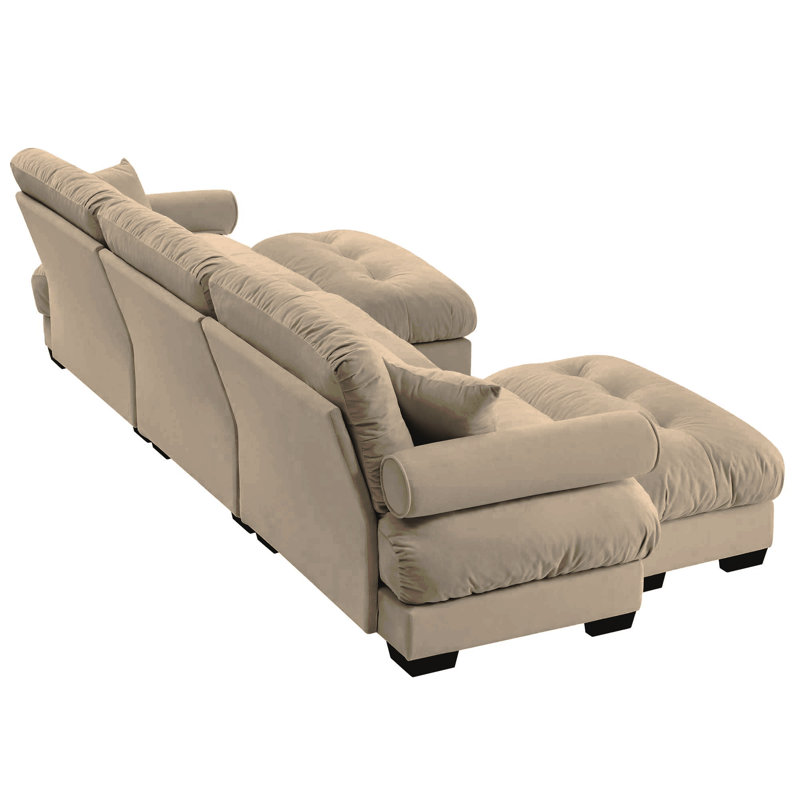 Canapé modulaire en U en forme de U avec deux repose-pieds mobiles, canapé d'angle moderne à 3 places avec coussins de taille, coussins décoratifs et accoudoirs Blostered, canapé convertible en forme de L pour le salon