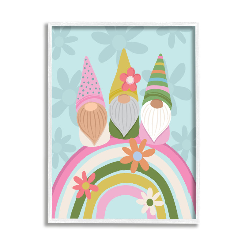 Motif de gnomes de jardin roses Groovy - motif arc-en-ciel Lisa Perry White, L 16 po x H 20 po