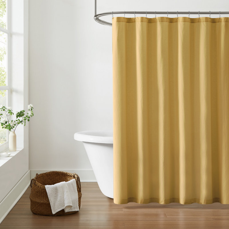 Ebern Designs Solid Cotton Percale Shower Curtain, Mustard Yellow