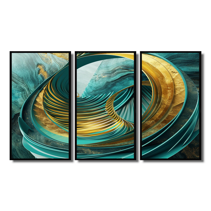 Nylah - ensemble de reproductions d'art mural Waves, H 28 po x l 36 po x P 1 po, Cadre flottant noir