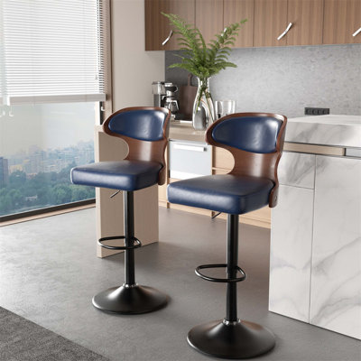 Tabouret de bar d'intérieur rembourré avec structure en métal, coussin beige et finition noyer, ensemble de 2, alliant durabilité et élégance