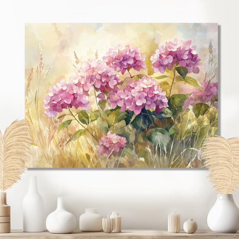Ingebritt Hydrangeas In A Summer Meadow III - Hydrangea Wall Art Decor, 12" H x 20" W, Wrapped Canvas, Does Not Apply