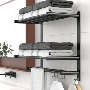 Adjustable 16.9–28" Matte Black 2-Tier Towel Rack