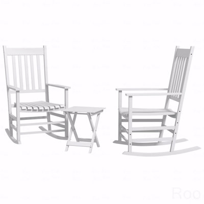 Outdoor Rocking Chair Set Of 2 With Side Table, Patio Woodenen Rocking Chair With Smooth Armrests