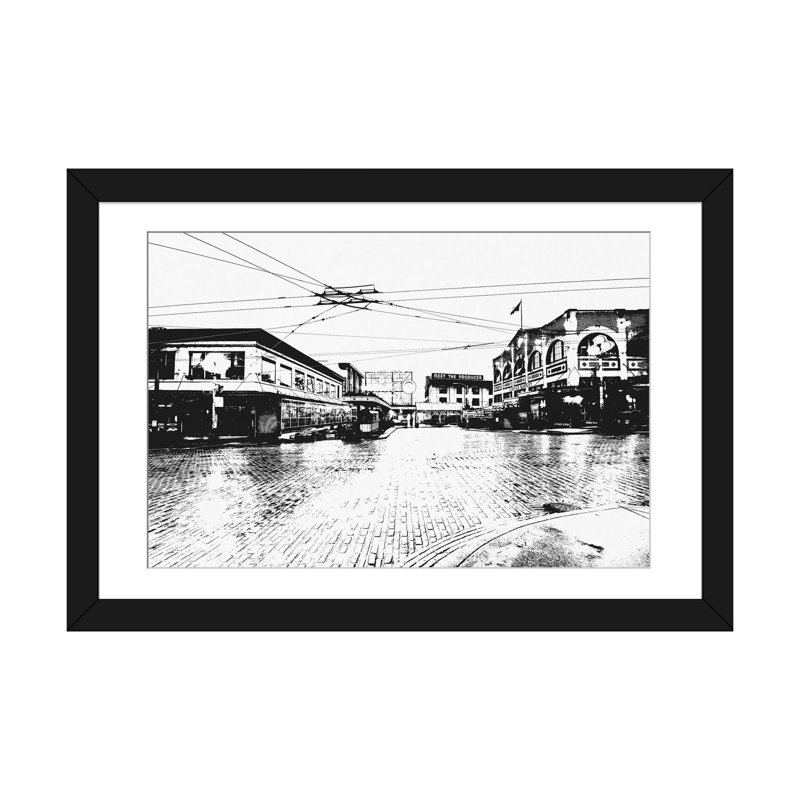«Seattle Skyline», impression sur toile, Papier avec cadre noir, Blanc, H 24 po x l 32 po x P 1 po