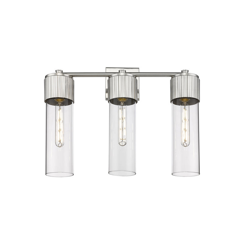 Éclairage pour meuble-lavabo mural 3 lumières 12 "Bolivar, Transparent, Nickel satiné