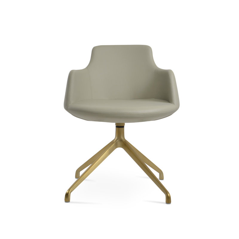 Dervish Spider Swivel Arm Chair, Light Gray Leatherette, Brass